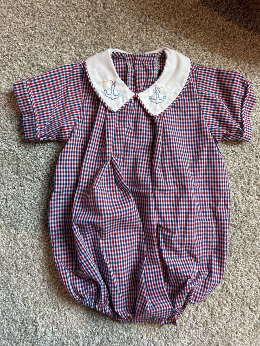 Classic Red & Blue Gingham Baby One-Piece with White Peter Pan Collar